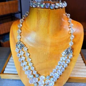 2 Piece Clear & Crystal AB Costume Jewelry Set Necklace & Stretch Bracelet